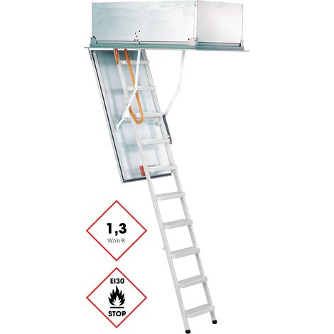 Minka Dachbodentreppe Type 15 Exklusiv Brandhemmend mit Leiter aus Stahl Deckenöffnung 130x70cm Raumhöhe 300cm