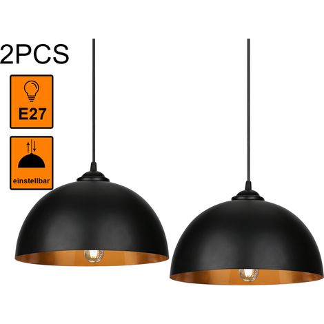 Wolketon 2pcs diseño lámpara colgante lámpara de techo E27 lámpara colgante negro-oro lámpara colgante cocina lámpara de techo (1/5)