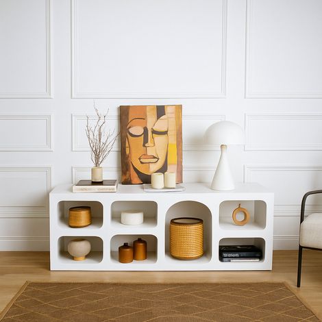 Dmora - Aparador Dgargiul, Bufé de salón, Aparador de salón, Despensa de cocina, 160x38h51 cm, Blanco (1/5)