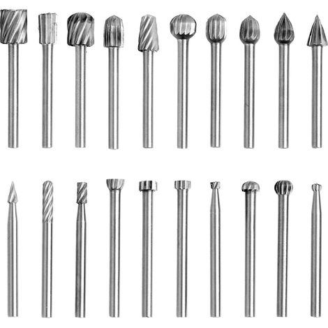 20 Fraises et Forets Rotatifs 3mm (1/8") – Embouts de Gravure et Sculpture pour Bois, Métal, Pierre – Accessoires pour Outils Rotatifs (1/5)