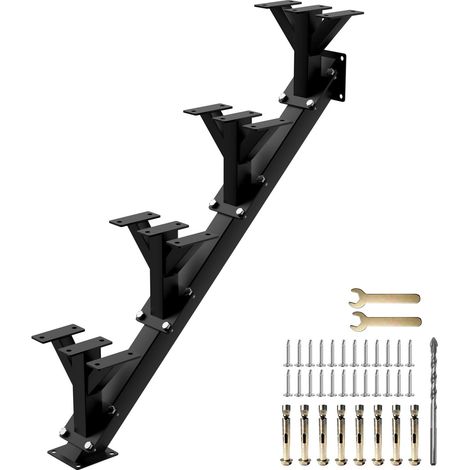 Limons d'escalier métalliques 4 marches, avec trous pré-percés  contremarches en acier pour terrasse de 63 cm de hauteur, charge maximale 225 kg, extérieures pour terrasse, porche, patio (1/5)