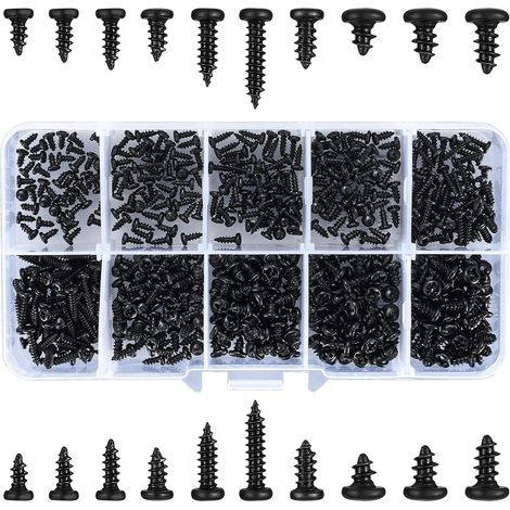 [NUNCA USADO] INHHUB - 500 tornillos autorroscantes de cabeza Phillips, autoperforantes, de cabeza redonda negra, para madera, plástico, madera y metal - M2/M2.3/M2.6/M3 - INHHUB