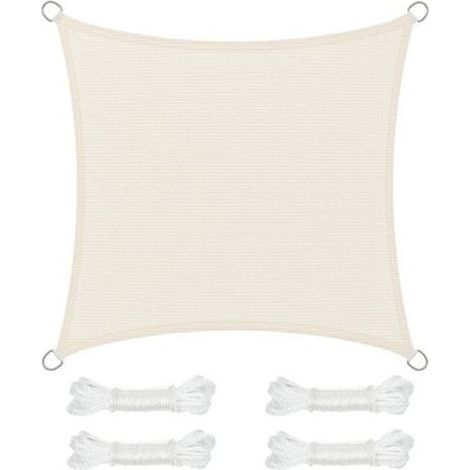 Voile d’Ombrage 3 x 3 m, Protection Solaire en Tissu HDPE, Respirant, Perméable à l’Eau, pour Terrasse, Jardin, Balcon, Camping, Carré, Concave, Beige (1/5)