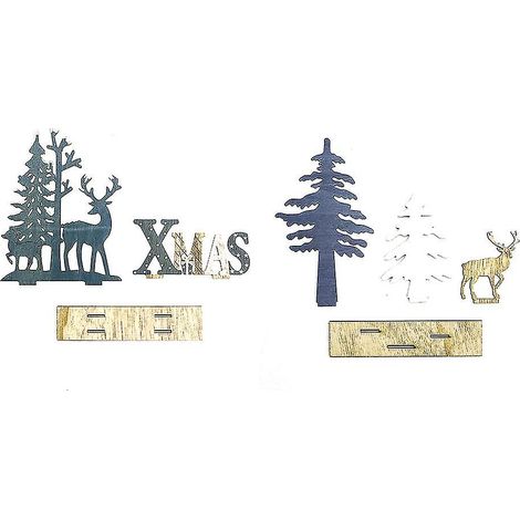 Décoration de Noël en bois (lot de 2) : rennes, décorations de table pour l'intérieur, motif élan. (1/5)