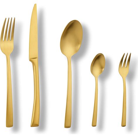 ECHTWERK Posate Avelino, Gold Edition, 30 pezzi, Posate per 6 persone, acciaio inossidabile 18/10, opaco, Set di posate, per tavole festive, con scatola portaoggetti (1/4)