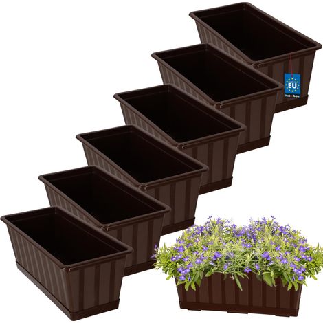 KOTARBAU® Lot de 6 Pot de Fleur Exterieur - Jardinières Exterieur - PVC - 40 x 18 x 14 cm - Brun - Jardinière Balcon - Rectangulaire - avec Soucoupe - Bac à Fleurs (1/5)