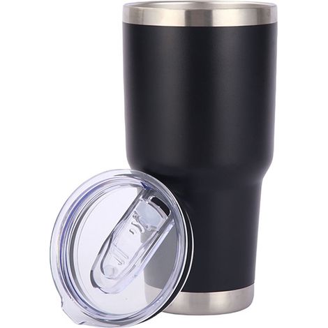 Mug isotherme à double paroi, compact et portable, en acier inoxydable noir, idéal pour le camping, la maison, l'école ou le bureau.