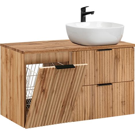 Mueble lavabo individual 100cm cesto de ropa Adriel Madera