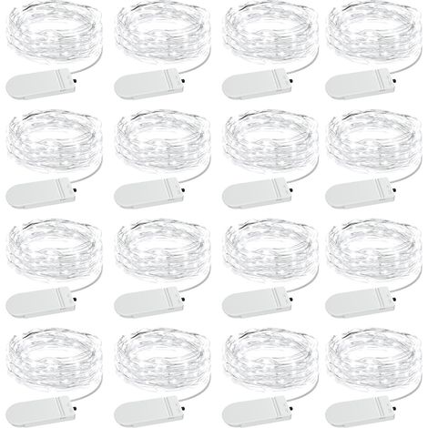 Lot de 16 guirlandes lumineuses, micro-étoiles LED, 2 m, étanche, piles, décoration mariage, fête, intérieur, extérieur (1/5)