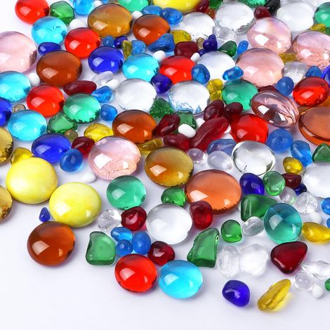 Galets Decoratif Billes Plates Verre Galet Coloré Aquarium 260g pour Aquariums Vases Travaux Manuels Décoration Briques de Mosaïque Aménagement Paysager 5-22MM(Colore A) (1/5)