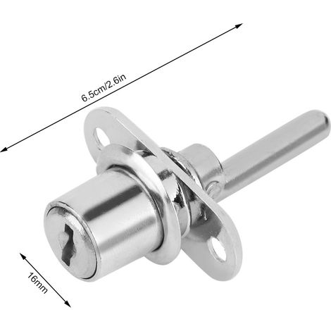 Verrou de sécurité pour bureau et meubles - Serrures à clés pour tiroirs, armoire et classeur (2 pièces, tête 16mm argent) (1/5)