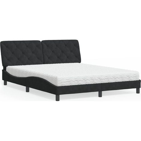 Bett mit Matratze Schwarz 160x200 cm Samt