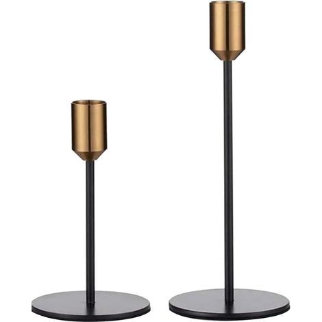 Lot de 2 bougeoirs en métal noir antique, design moderne et épuré, parfaits pour la décoration de la maison ou d'un mariage. (1/5)