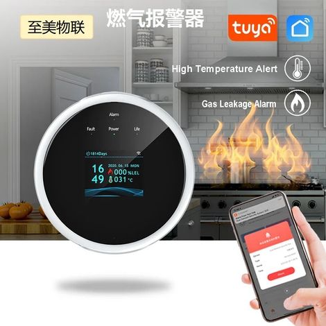 Detector de gas combustible con válvula solenoide, alarma Wi-Fi para cocina, sirena de 85 dB, sensor de metano y GLP. (1/5)