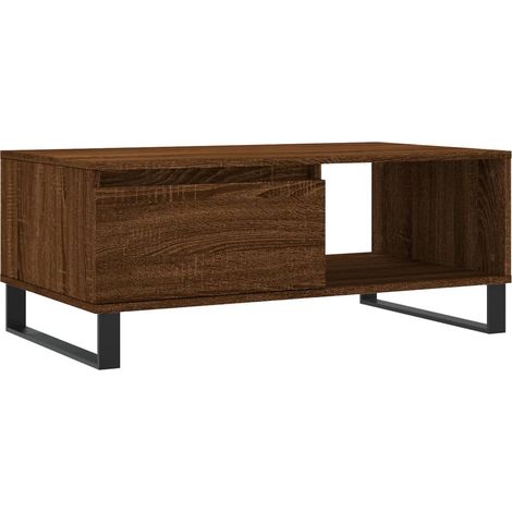 Mesa de centro con cajón, diseño moderno y contemporáneo, 90 x 50 x 36,5 cm, madera de ingeniería marrón y metal DEC038792