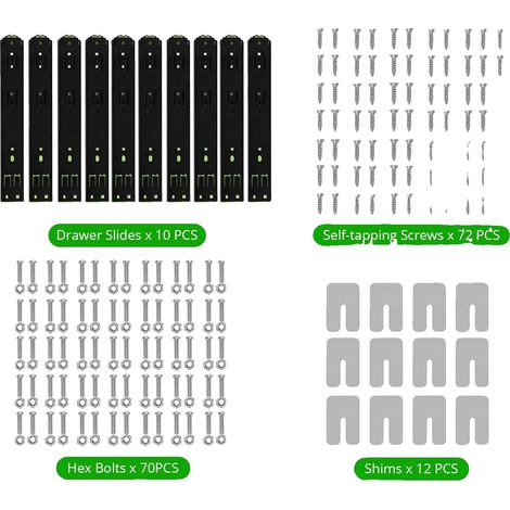 Guías para cajones, extensión total, diseño duradero, color negro, 12 pulgadas. (1/2)