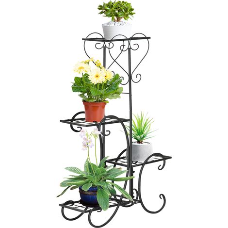 Support à fleurs en métal, étagère à plantes à 4 niveaux, échelle à fleurs, support à fleurs pour l'intérieur et l'extérieur, jardin, balcon, noir, 45 x 24,5 x 80 cm