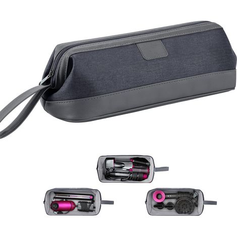Accessoires pour sèche-cheveux : Sac de rangement universel à fermeture éclair pour sèche-cheveux, boîte de rangement cosmétique portable pour voyage (gris) (1/5)