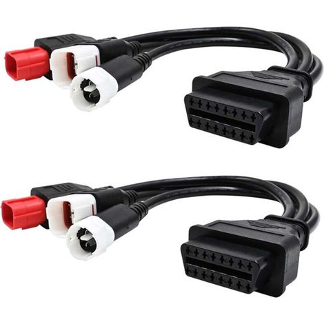 Set mit 2 Adapterkabeln für Motorrad-Scanner (Plug & Play): 3-poliger und 4-poliger Anschluss für Yamaha, 6-poliger Anschluss für Honda auf 16-poligen OBD-2-Anschluss (Stecker auf Buchse) – Verlängeru (1/4)