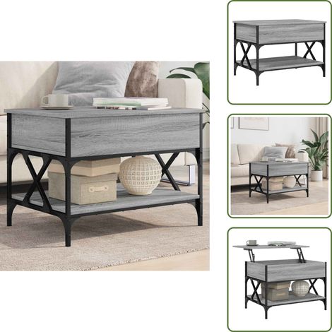 The Living Store Table basse sonoma gris 70x50x50 cm bois d'ingénierie et métal - Table Basse - Meuble Salon - Table D'appoint - Table Design - Table Élégamte (1/5)
