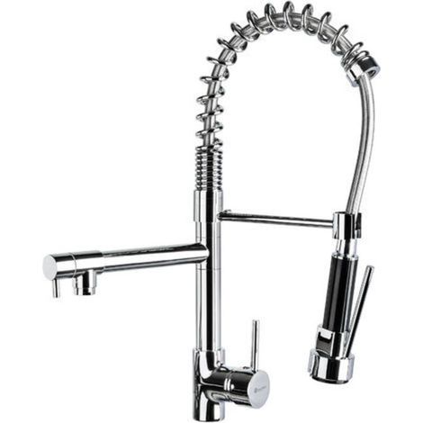 Mitigeur de cuisine Pro Avec douchette et flexibles d\'alimentation - Argent (1/4)