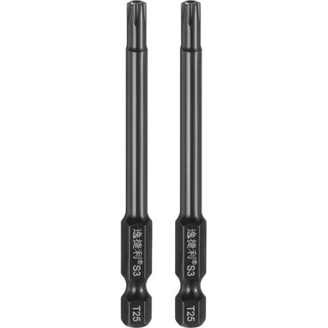 2Pcs Embout Sécurité T25 Tête Torx Tige Hexagonale 1/4" Avec Trou (1/5)