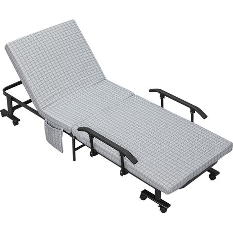 Cama plegable para invitados con ruedas, respaldo de 5 posiciones, acero gris claro 190 x 76 x 33 cm (1/5)