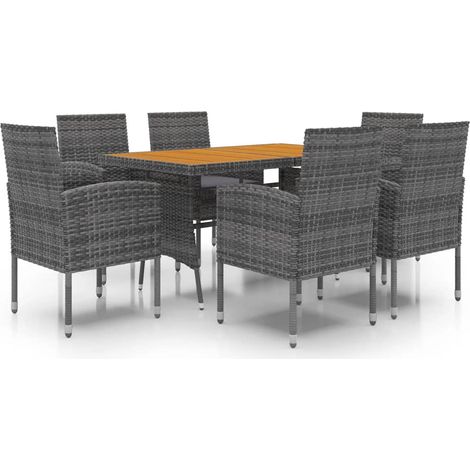 Maison Exclusive - 7-tlg. Garten-Essgruppe Poly Rattan Grau (1/5)