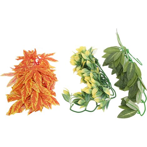 Lot de 3 plantes décoratives suspendues en rotin artificiel avec ventouse, en plastique, pour reptiles, dragons barbus et lézards. (1/5)