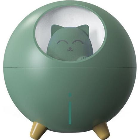 Chat Pet Multi-Mode Coloré LED Veilleuse Petit Mini Spray USB Humidificateur Bureau Bureau Dessin Animé Atmosphère Lumière Décompression Cadeau, Vert (1/4)