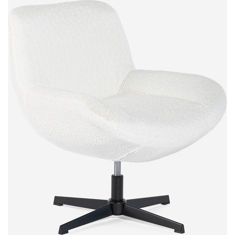 Poltrona girevole elegante in tessuto bouclé da salotto ufficio Lehm - Bianco