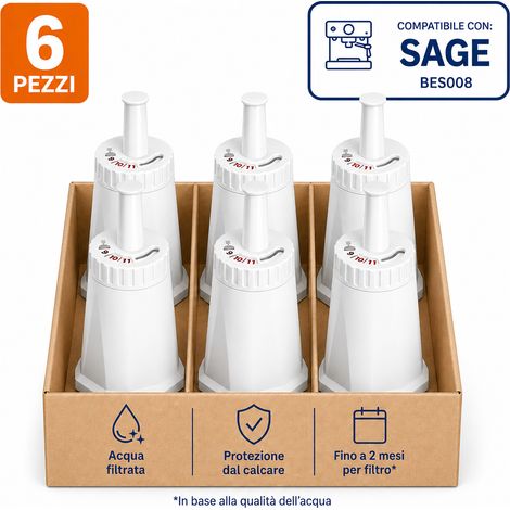 Mutital 6 Filtri Acqua per Macchine da Caffè Sage, Compatibili con BES008 / SES008, Barista Express, Barista Pro, Barista Touch, Oracle e Oracle Touch – Cartucce Filtranti di Ricambio (1/5)