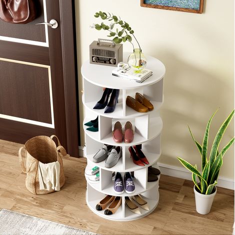 MEUBLIV Meuble à chaussures rotatif 60x60x115 cm blanc – 5 niveaux (1/5)