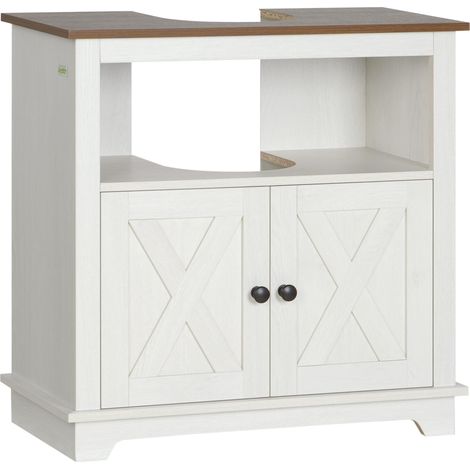 meuble de salle de bain à deux portes en bois massif dimensions : 60 x 30 x 60 centimètres de couleur blanche