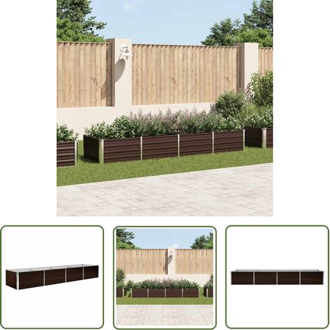 The Living Store Lit surélevé de jardin Marron 320x80x45 cm Acier galvanisé - Jardinière - Pot De Fleurs - Bac De Culture - Jardin Extérieur - Décoration Jardin (1/5)