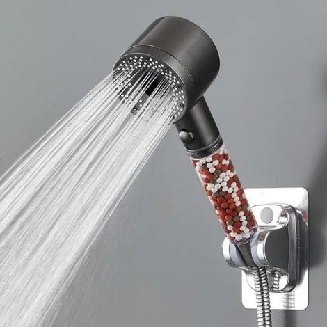 Pommeau De Douche - 5 Jets Réglables - Filtre À Billes Minérales 60 G - Embout Universel 1/2 Pouces - Économie D'eau Jusqu'à 56 % - Gris Anthracite - Unité (1/5)