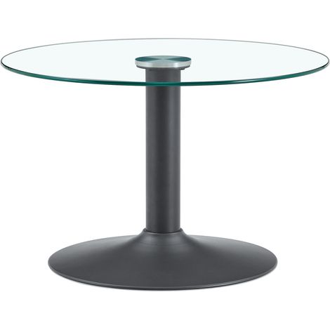 Table basse ronde 70x70x45 cm en verre trempé et métal noir, pour petit salon – MEUBLIV (1/5)