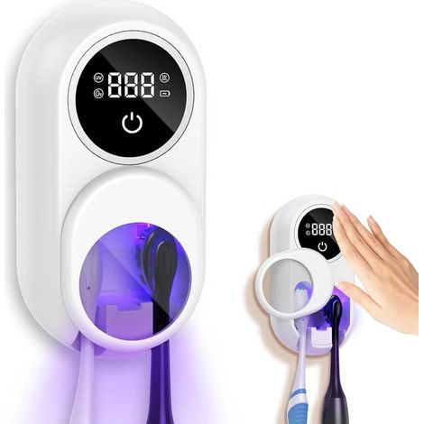 Porte-Brosse à Dents stérilisateur UV, avec lumière UV et sèche-Linge, détection Automatique de Rotation, écran LED, Support Mural pour Brosse à Dents électrique, pour 2 Fentes de Brosse à (1/5)