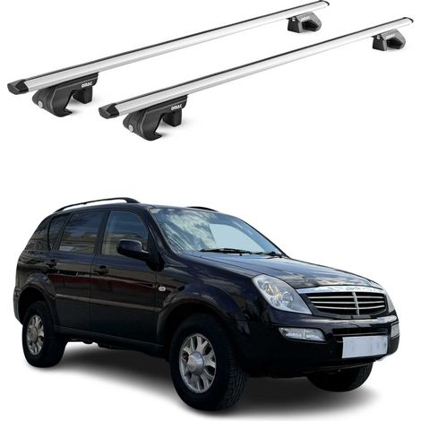 OMAC Dachträger Aluminium TÜV geprüft für Ssangyong Rexton 2001-2006 – Für Standard Dachreling – T Nut – Max 90 kg – 2 Schlösser Silber (1/5)