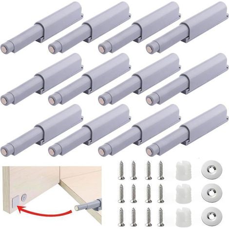 12 Pcs Push to Open Aimant Poussoir Porte Placard Loquet Magnetique avec Amortisseur Fermeture Douce Sans Poignée (1/5)