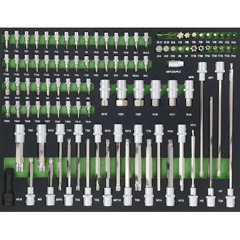 Profi Werkstattwagen Einlage 102 tlg. Steckschlüsselsatz Schaum 515x395x40mm grün