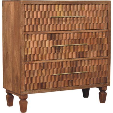 Solid Wood Arno Chest - Teak,3 Drawers, Brown