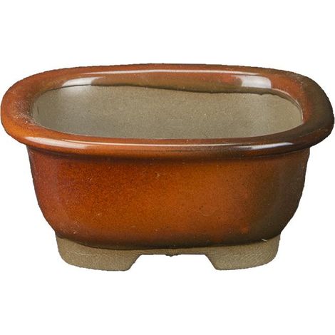 Vaso per bonsai Giapponese Morrisan rettangolare in gres smaltato marrone mogano 7,5x6,5x3 cm - B02-8-12F