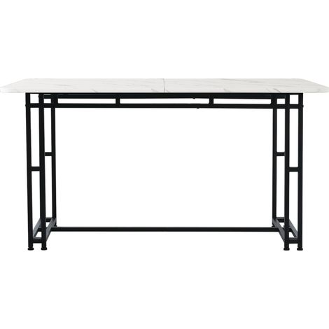 Tavolo da pranzo 120x70 cm in MDF con gambe in metallo nero, bianco effetto marmo, 1 pezzo (1/5)