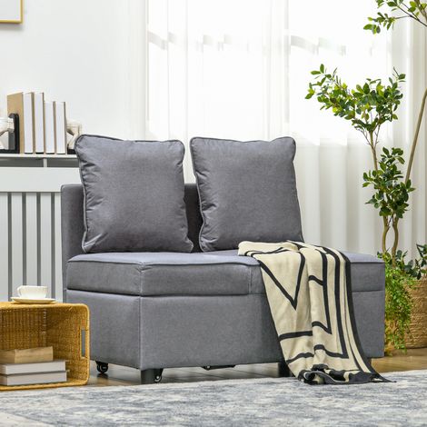 Fauteuil convertible, fauteuil 2 places avec fonction lit, fauteuil rembourré pliable avec 2 coussins, revêtement aspect lin, gris foncé (1/5)
