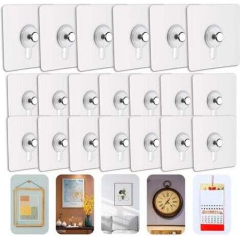 Confezione da 20 ganci adesivi senza foratura per appendere quadri, cornici per foto, decorazioni murali, senza fori.