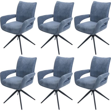 Lot de 6 chaises de salle à manger HWC-O78 chaise de cuisine pivotante avec retour automatique tissu/textile chenille (1/5)