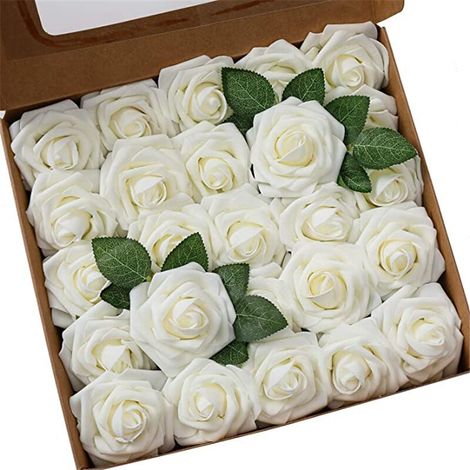 Bardusch-25 roses artificielles en mousse réalistes avec tiges pour bouquets de mariage et EVJF DIY (1/4)