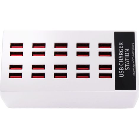 Station de charge USB 100 W, chargeur de bureau à 20 ports, compatible avec les systèmes iOS et Android, et les marques iPhone, Huawei, Xiaomi, Samsung, OPPO et VIVO. (1/5)
