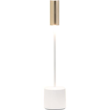 Zafferano - Lampada da tavolo ricaricabile Carolina Led dimmerabile Touch - Bianco Lucido e Ottone Spazzolato (1/2)